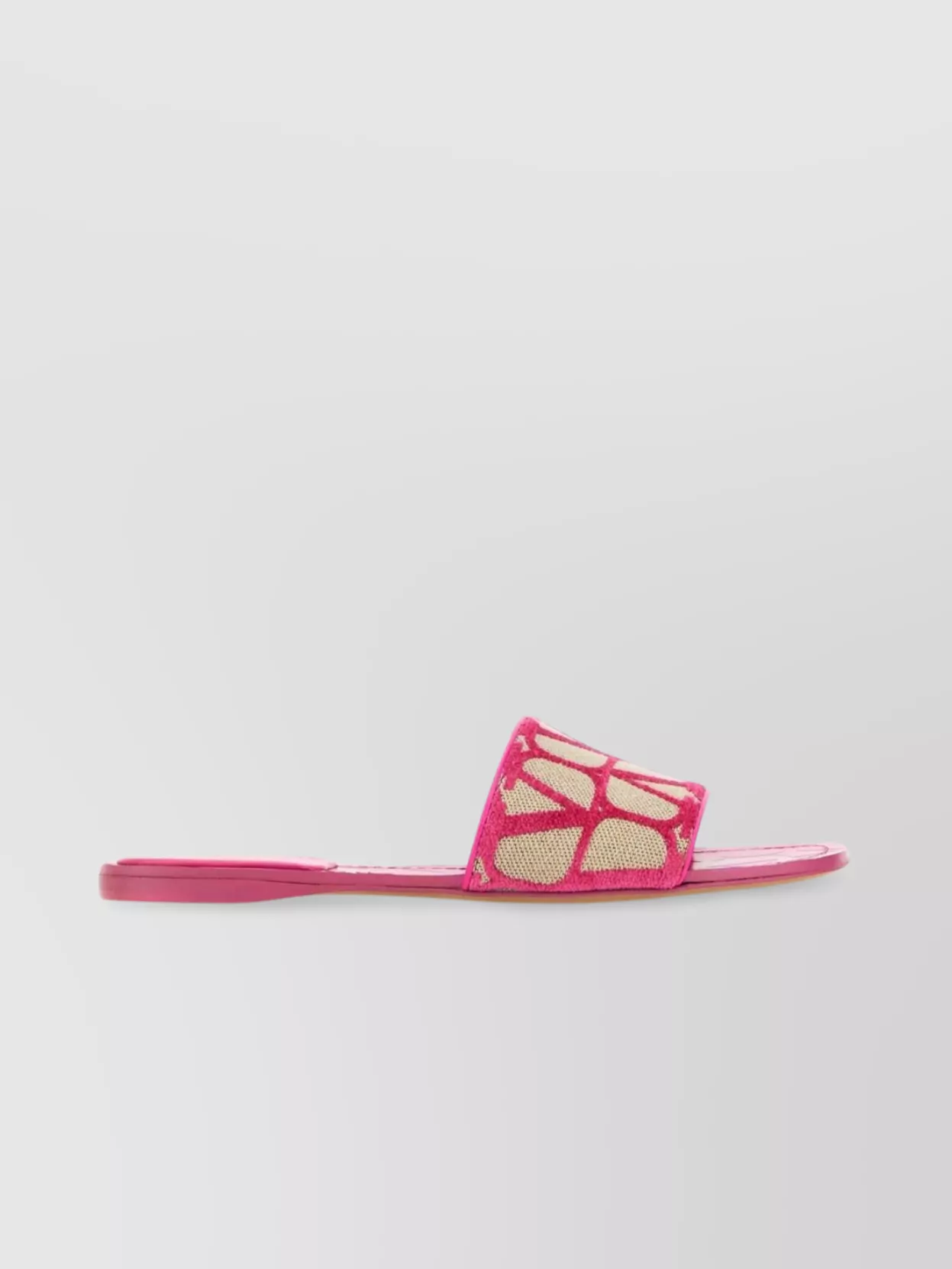 Shop Valentino Strappy Iconographe Canvas Slippers In Pink