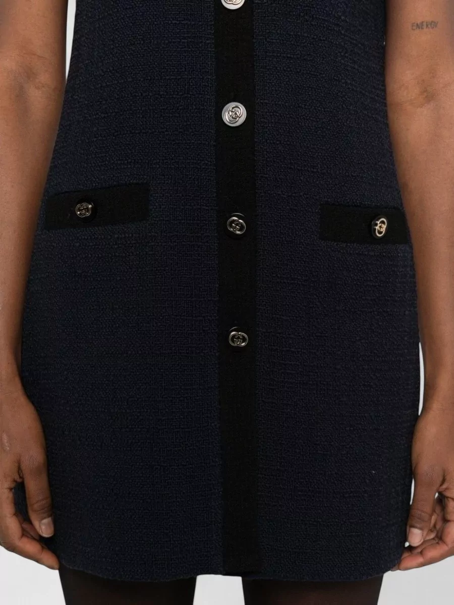 Gucci Wool Tweed Short-Sleeve Mini Dress