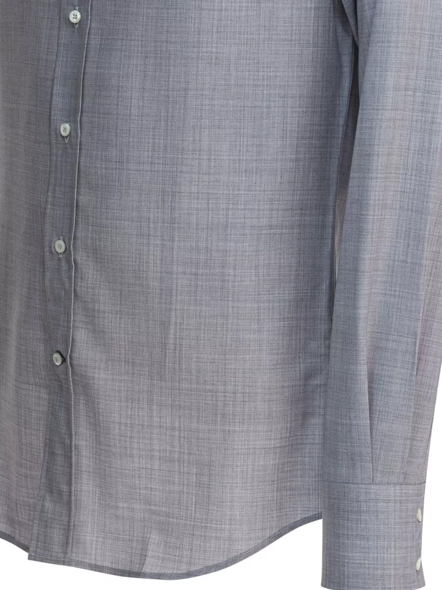 Brunello Cucinelli Long Sleeve Shirt With Curved Hem Design