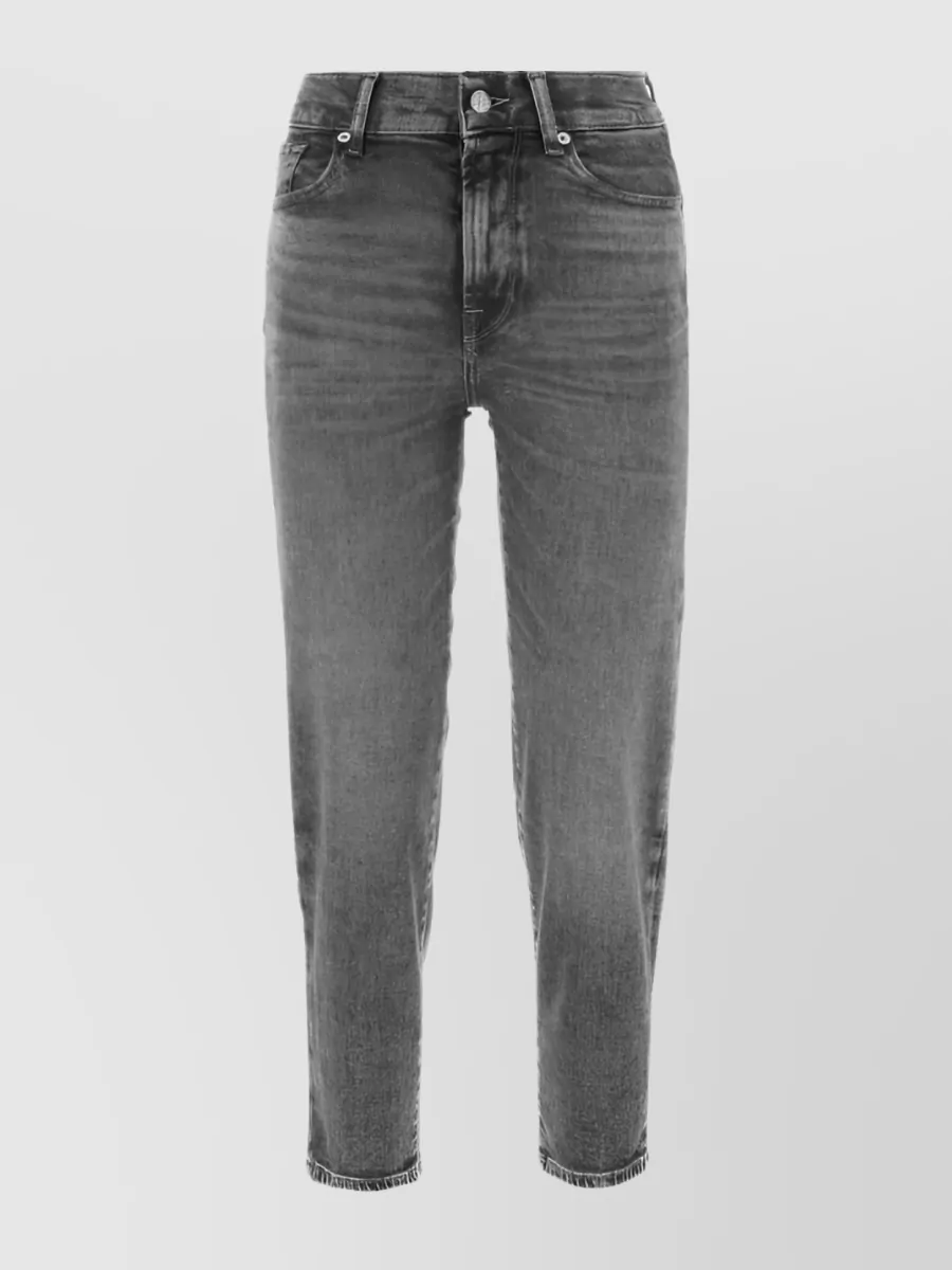 7 FOR ALL MANKIND GREY MID-RISE CROPPED DENIM