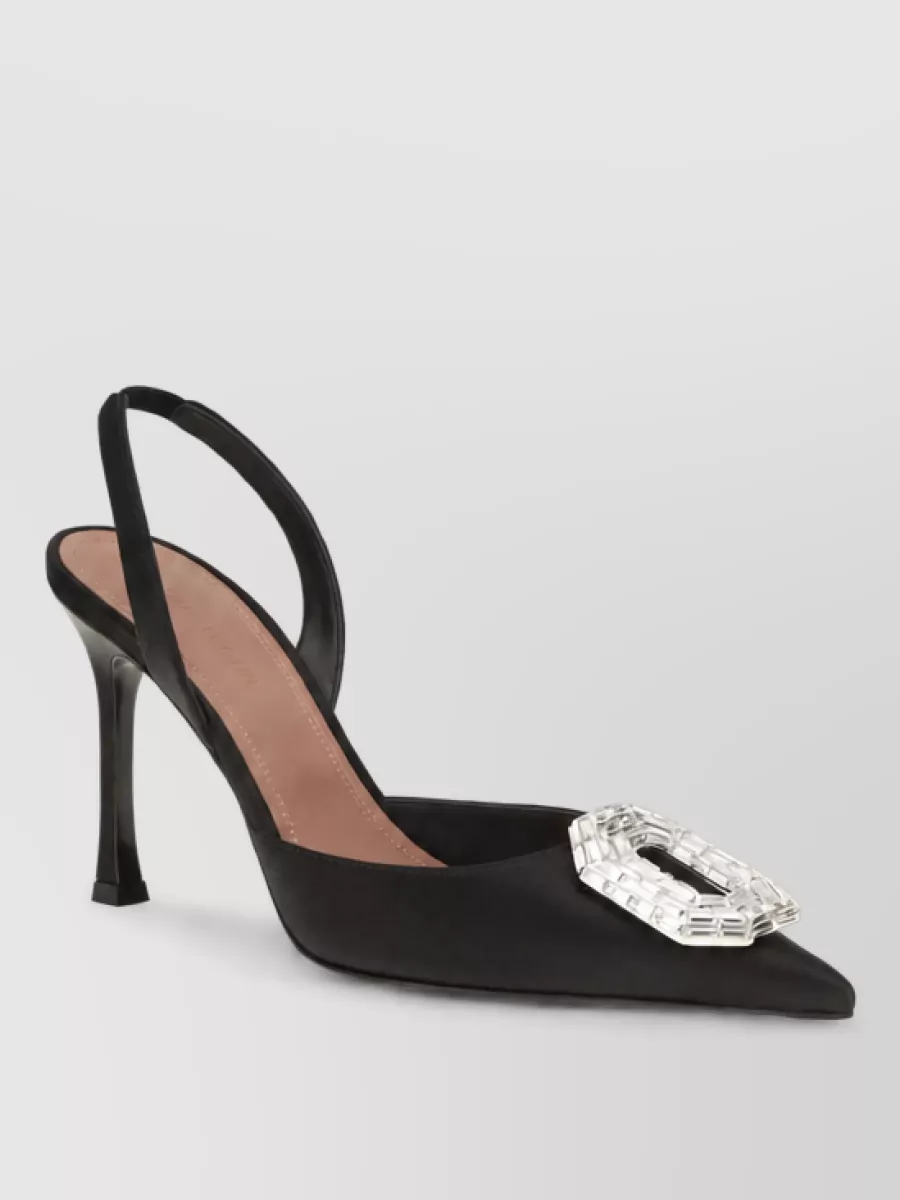 Amina Muaddi silk crystal embellished slingback pumps