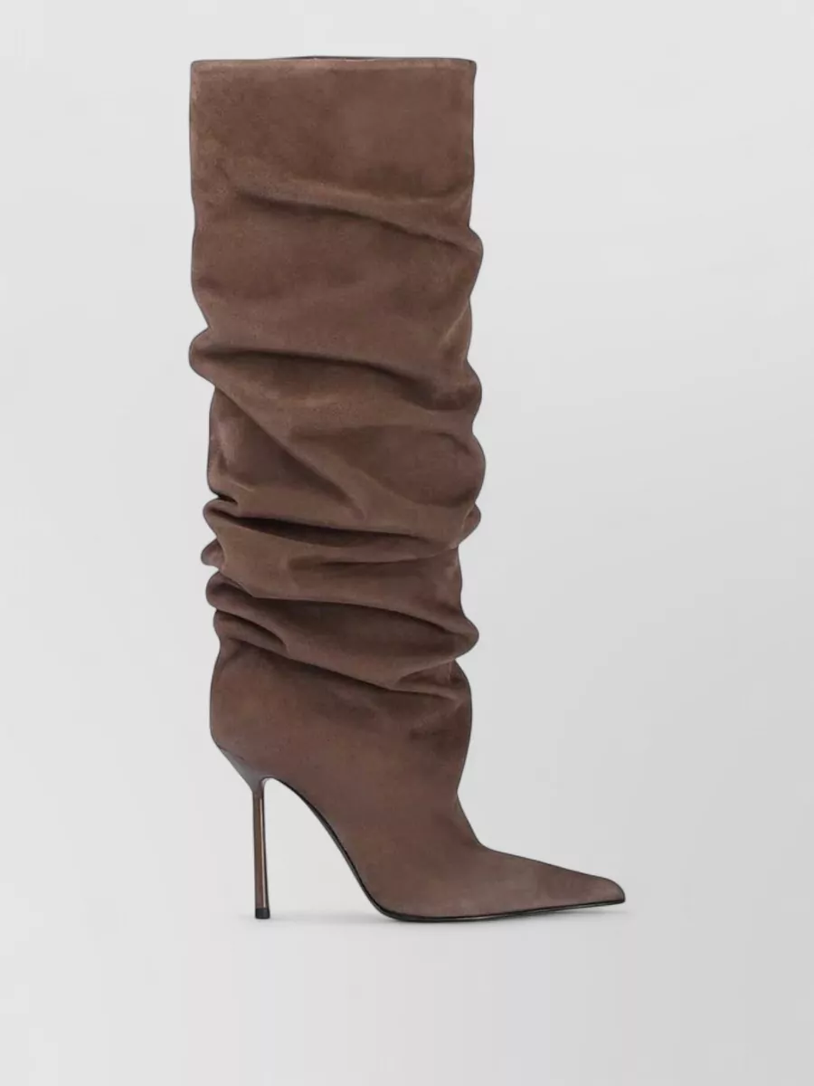 Le Silla Suede Ruched Stiletto Knee-High Boots