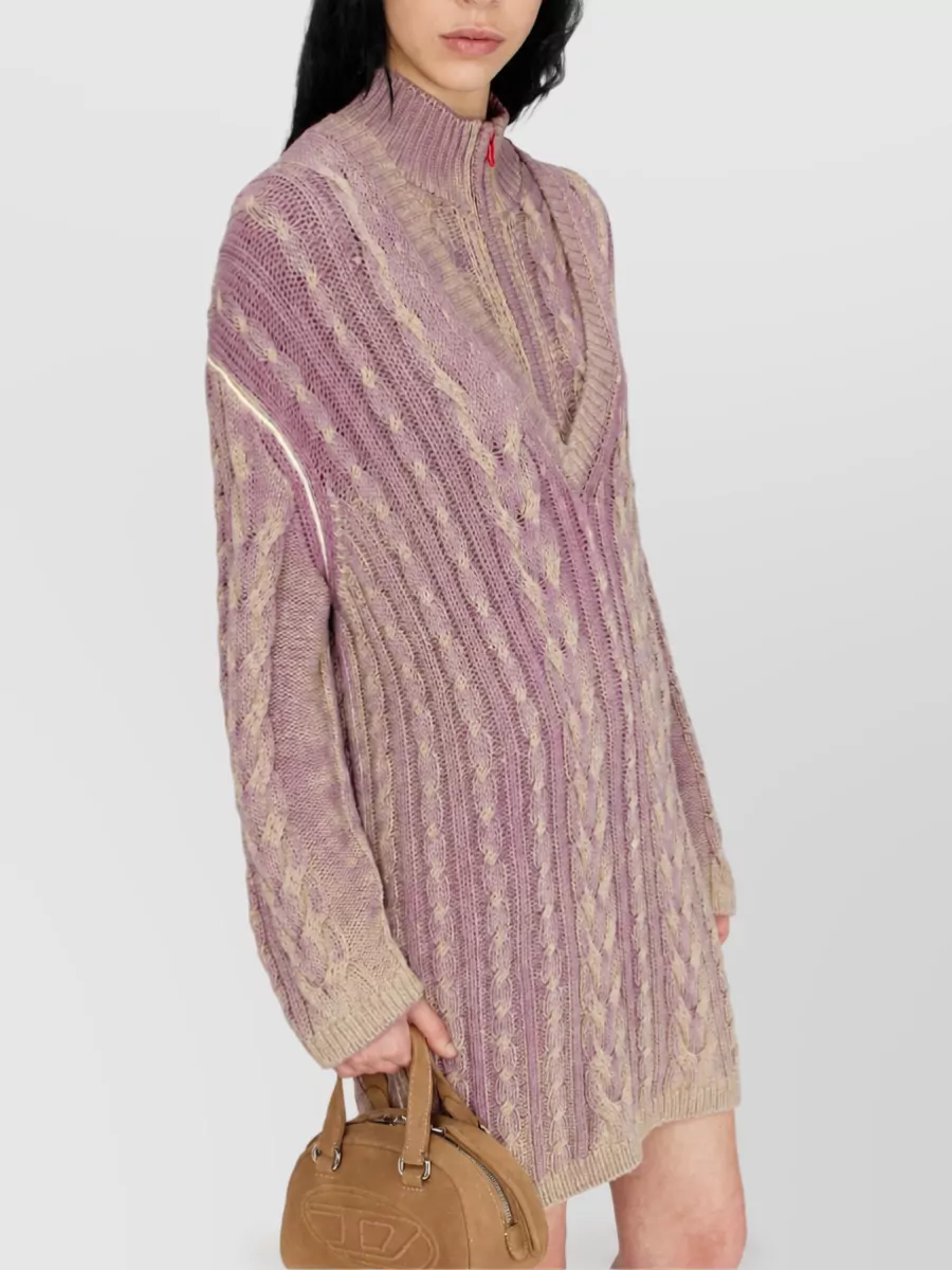 Diesel Ribbed V-Neck Long-Sleeve Knitted Mini Dress