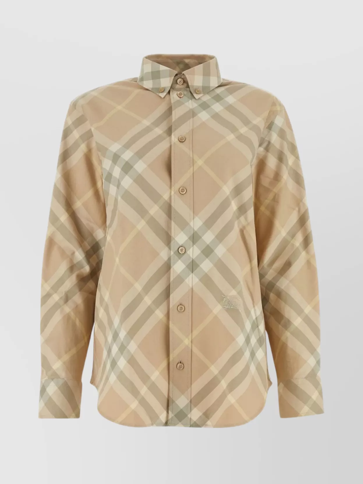 Shop Burberry Button-down Collar Embroidered Cotton Shirt In Cream