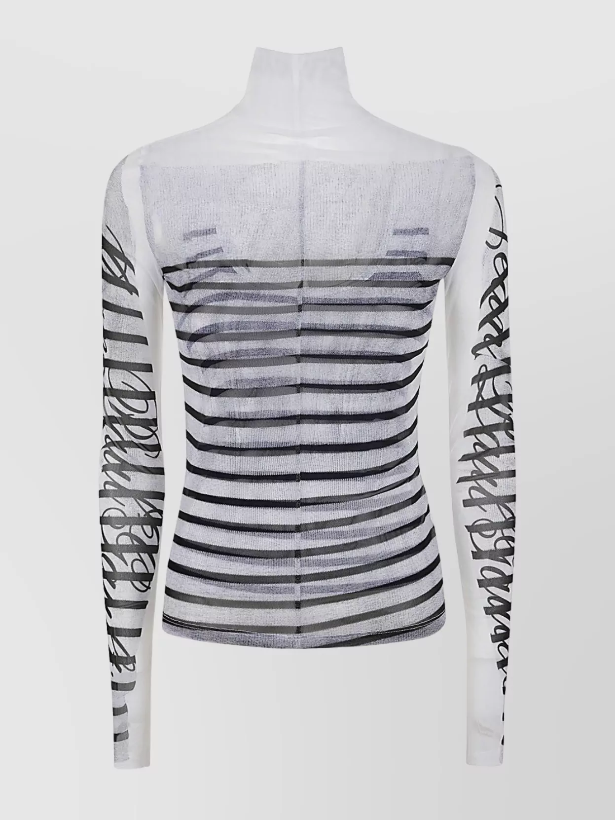 Jean Paul Gaultier Mesh Longsleeve Top Feathers Print In White
