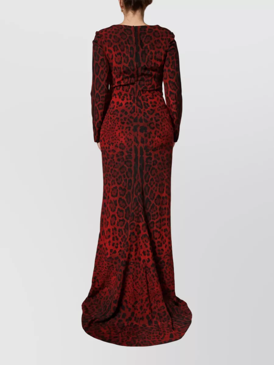 Dolce&Gabbana Silk Leopard-Print Long-Sleeve Maxi Dress
