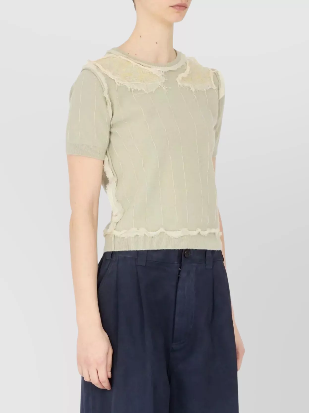 Maison Margiela Textured Knit Crew Neck Top With Frayed Edges