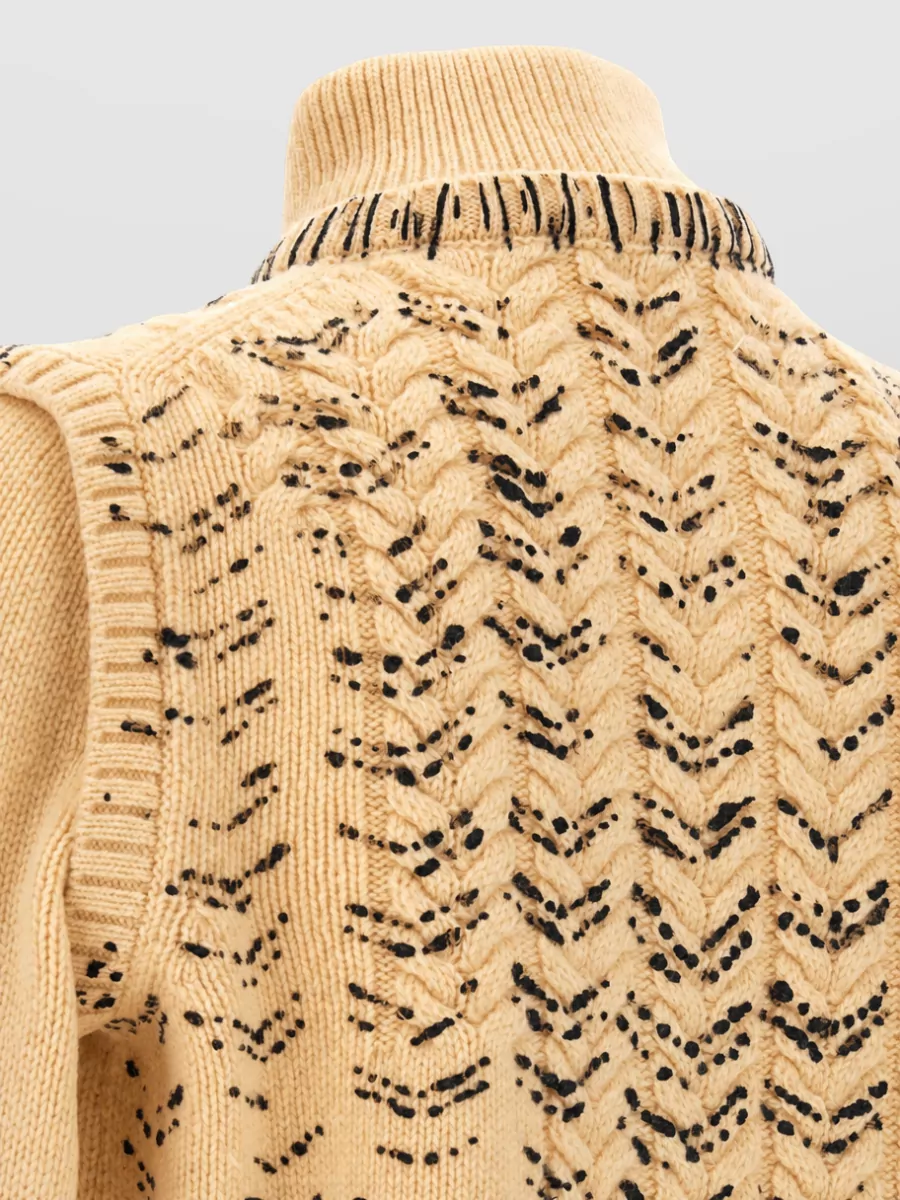 Maison Margiela Virgin Wool Ribbed High Neck Openwork Knit Zip Jacket