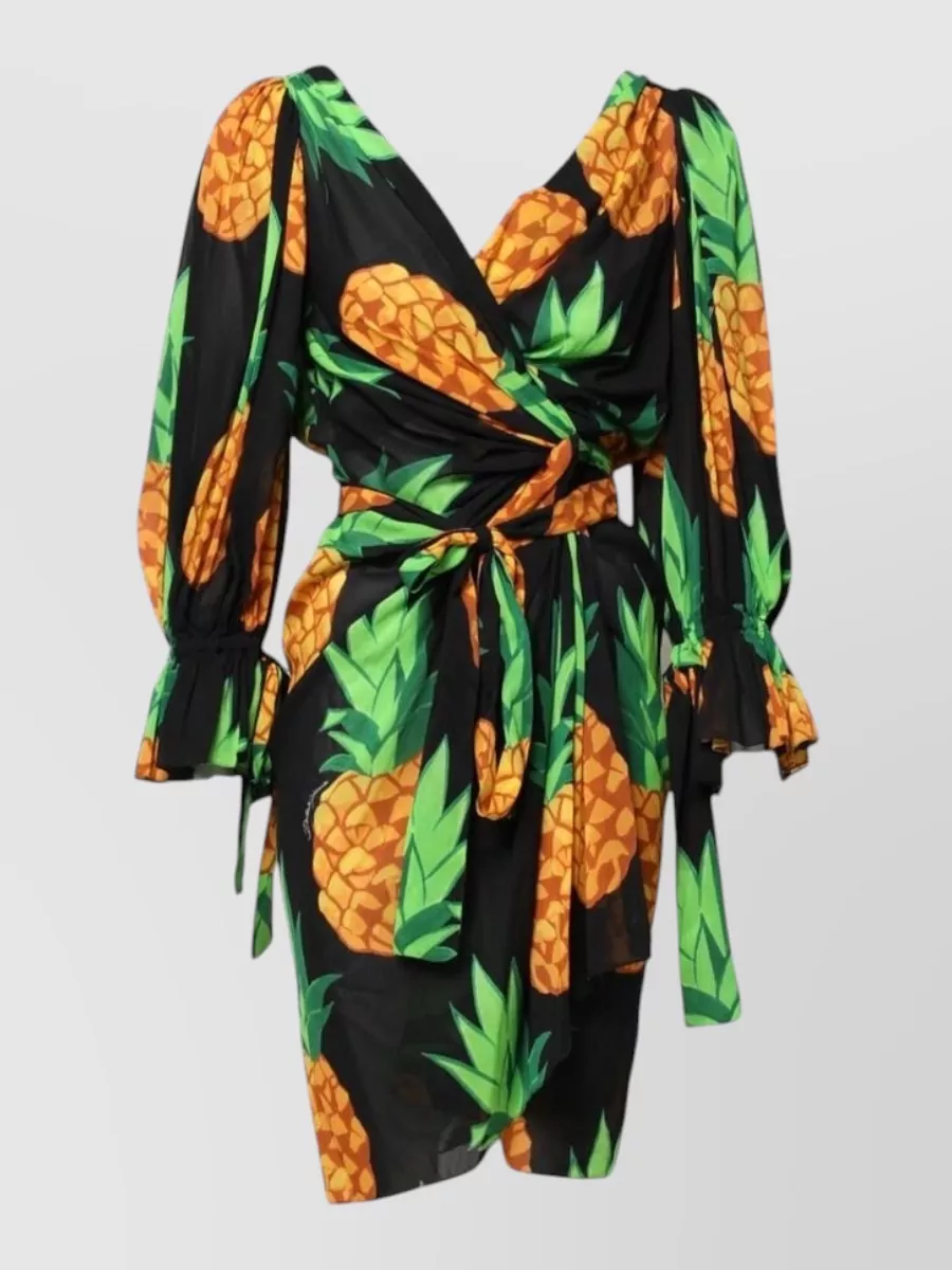 Dolce&Gabbana Silk pineapple print wrap knee-length dress