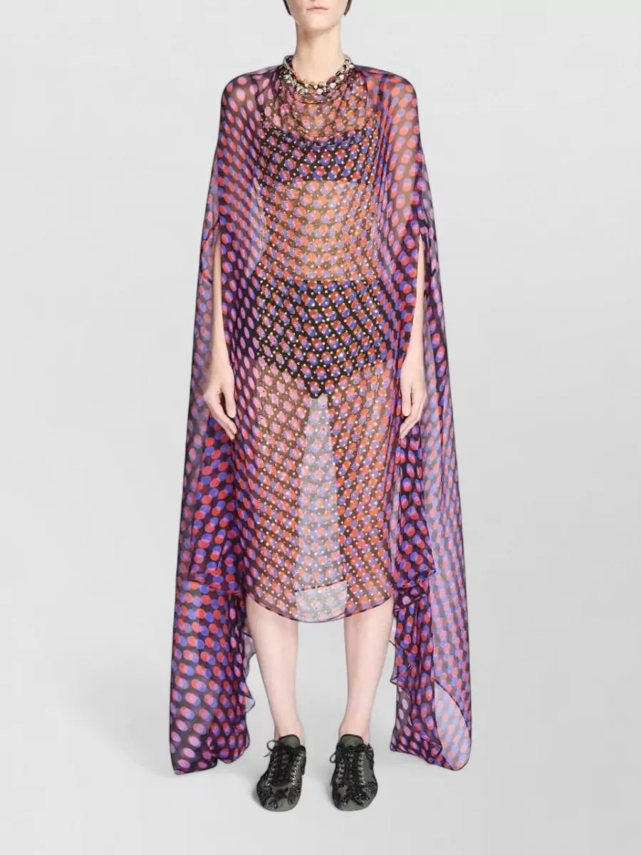 Dries Van Noten Silk Polka Dot Cape Maxi Dress