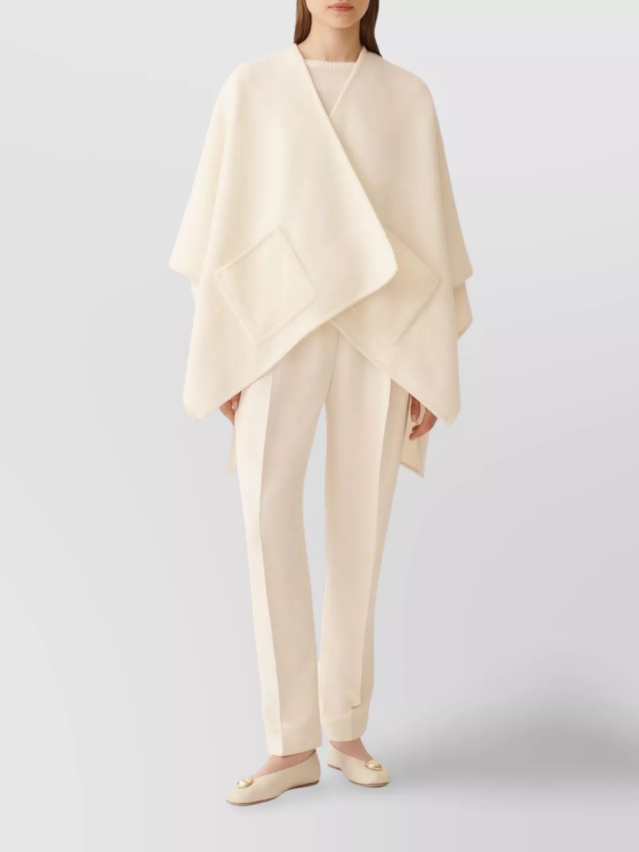 Fabiana Filippi Asymmetrical Design Wool Cape In Neutral