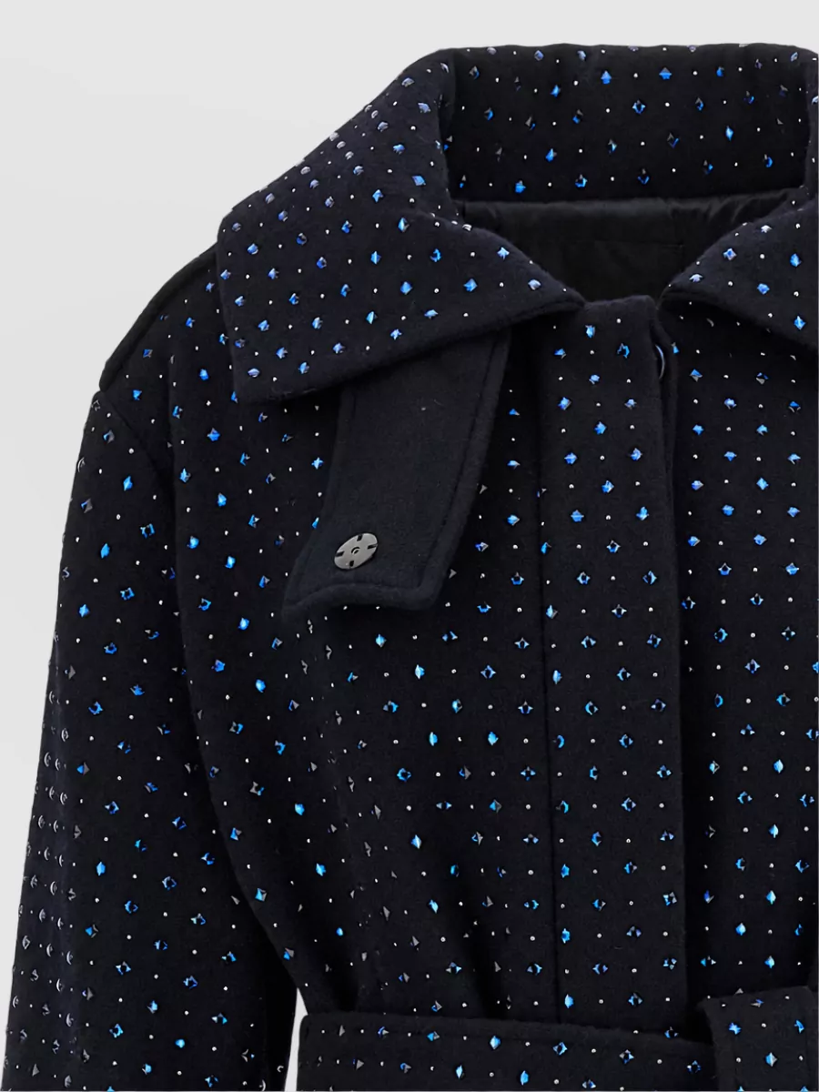 Pinko Wool Rhinestone-Embellished Belted Long Coat