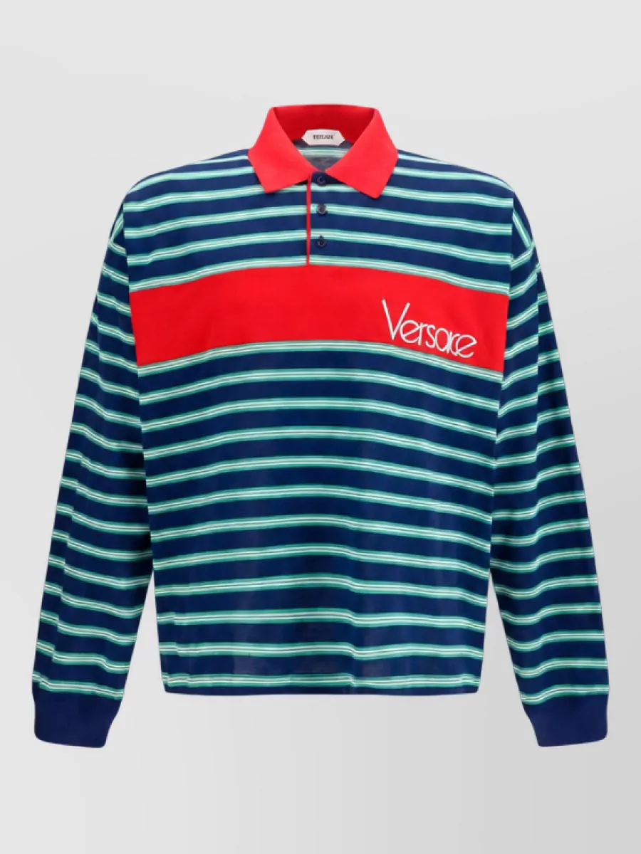 Versace striped cotton long-sleeve polo shirt