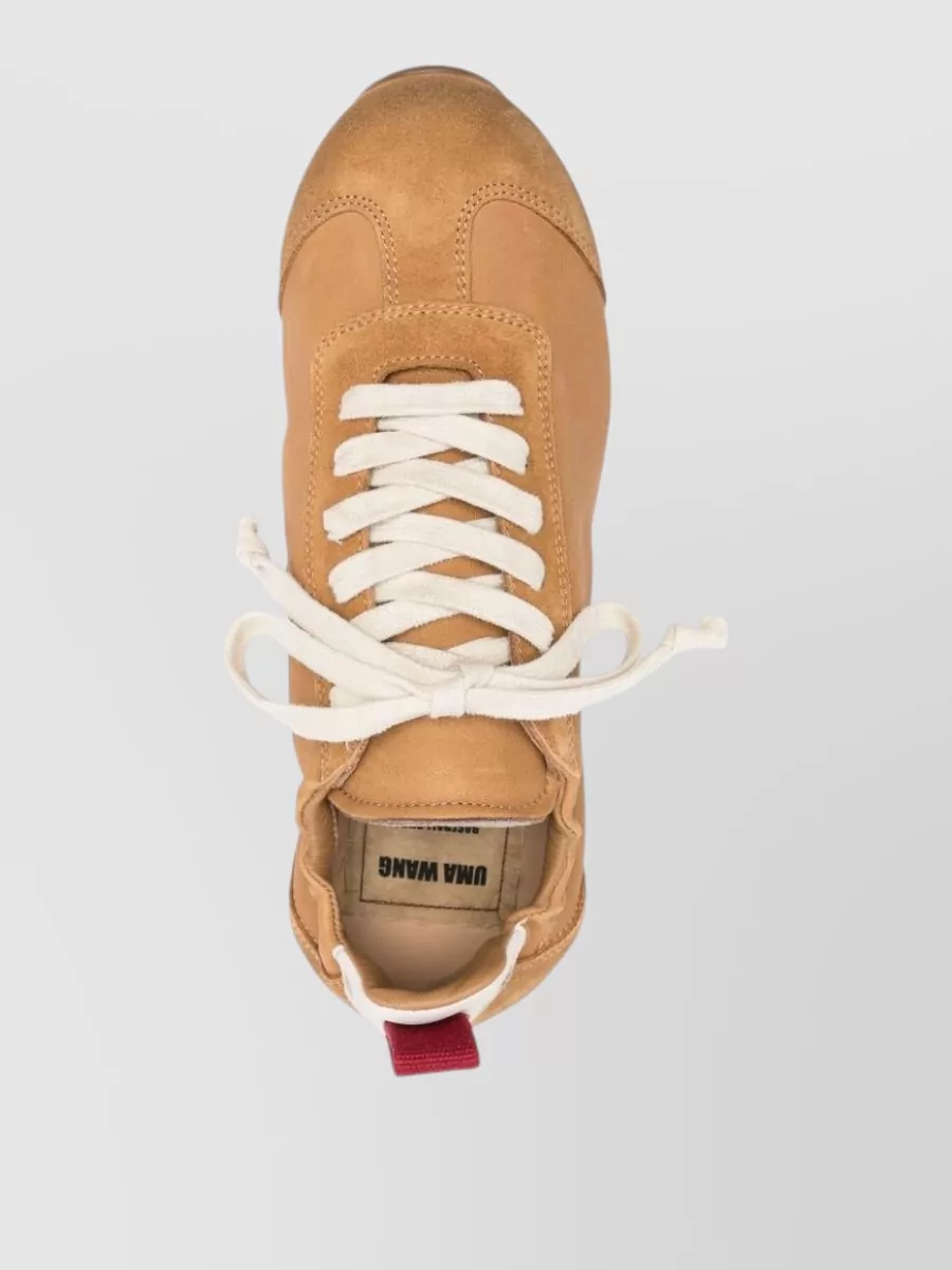 Uma Wang Leather Sneakers Round Toe Eyelet Detail