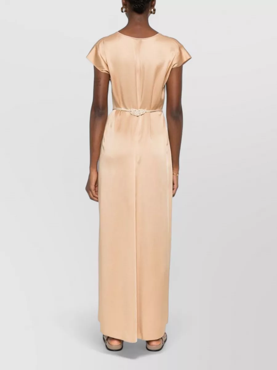 Forte Forte Long Dress Belted Waist Cap Sleeves