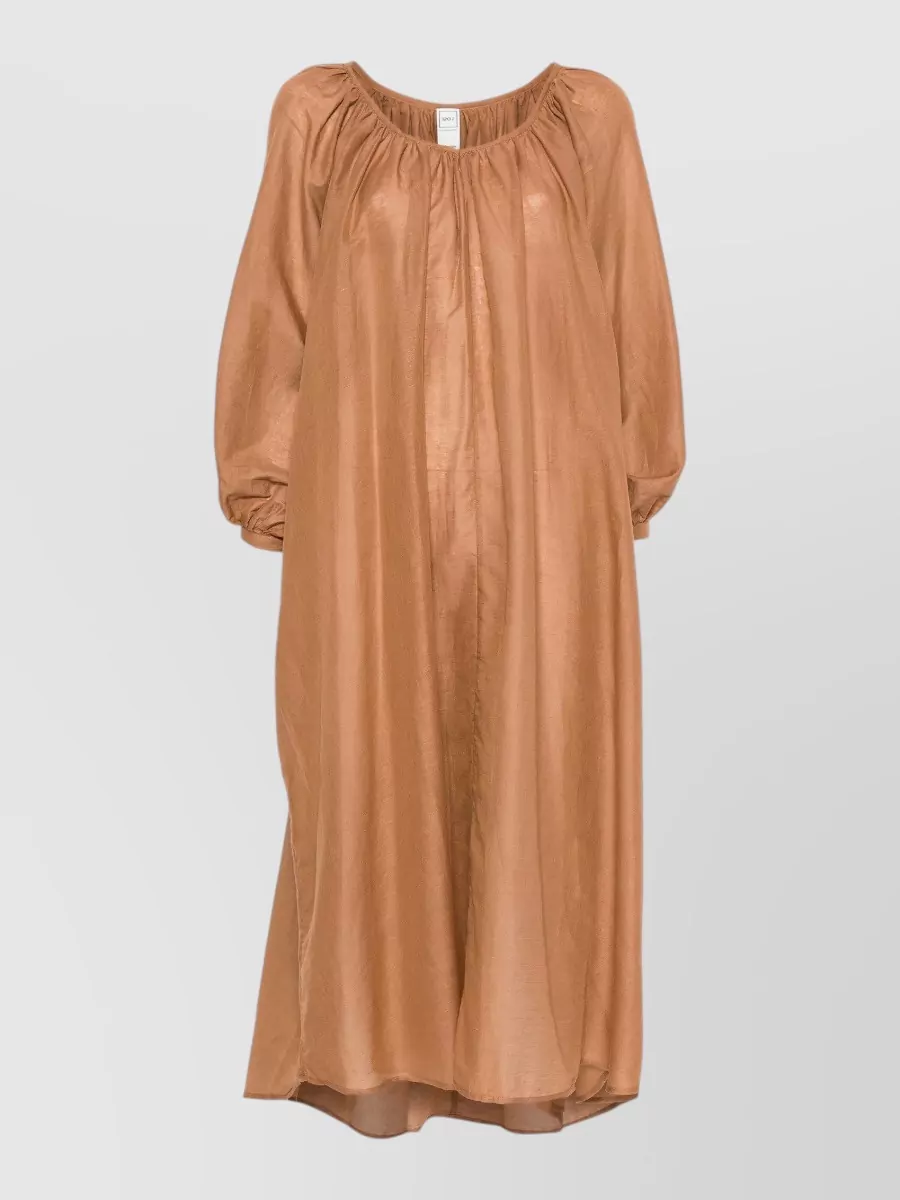 120% Lino V-neck long-sleeve midi dress