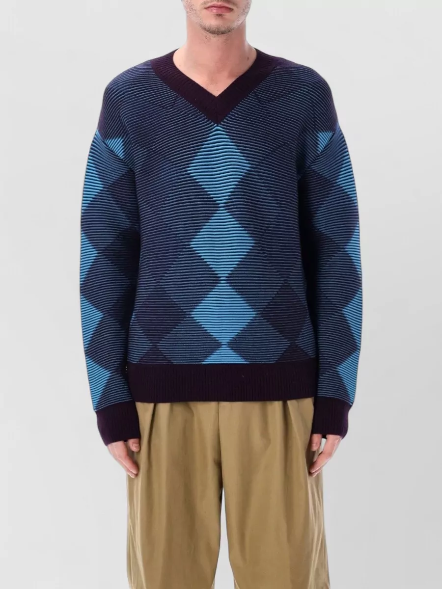 Dries Van Noten Fine-knit argyle v-neck sweater