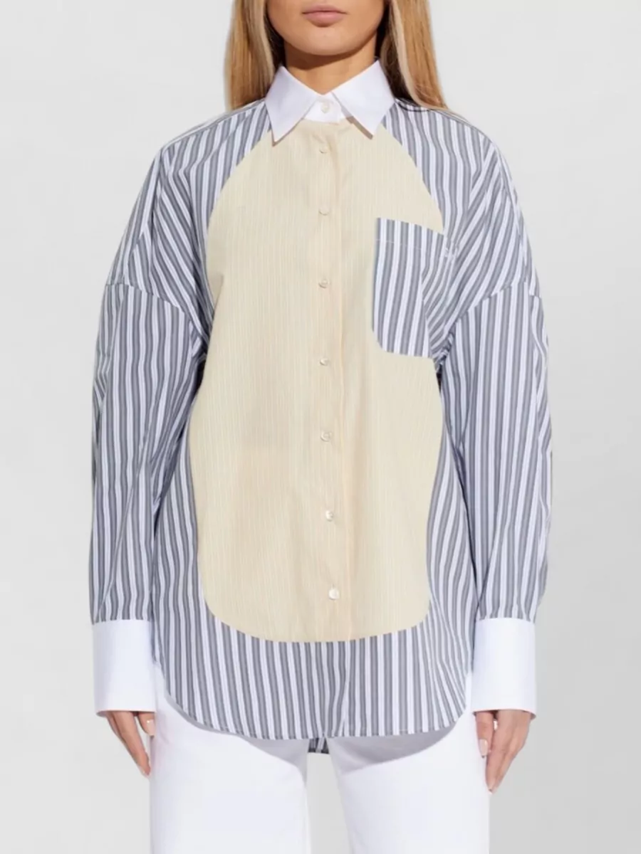Stella Mccartney Long Sleeve Top Striped Chest Pocket Panels