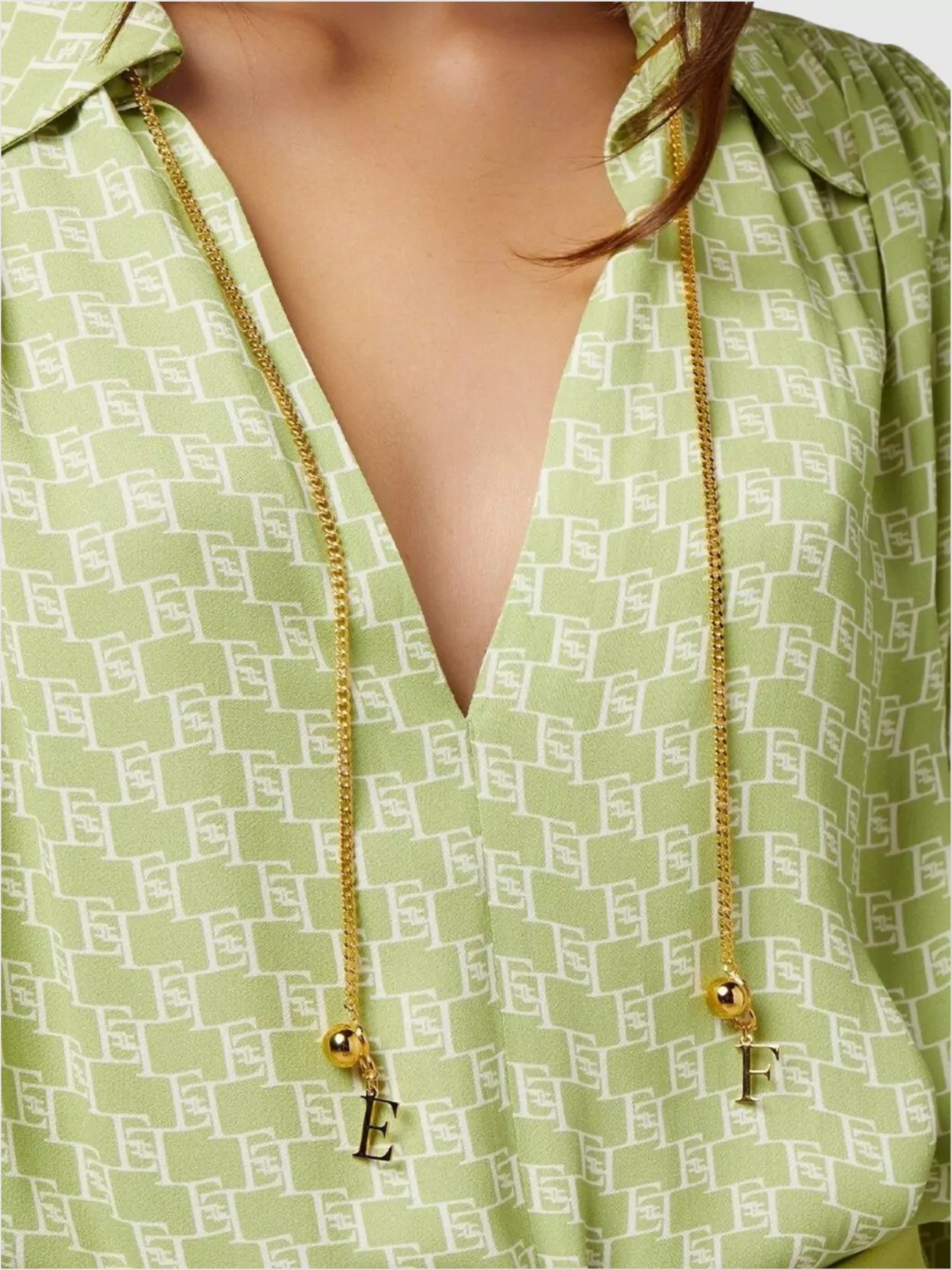 Elisabetta Franchi Printed Chain Detail V-Neck Tops