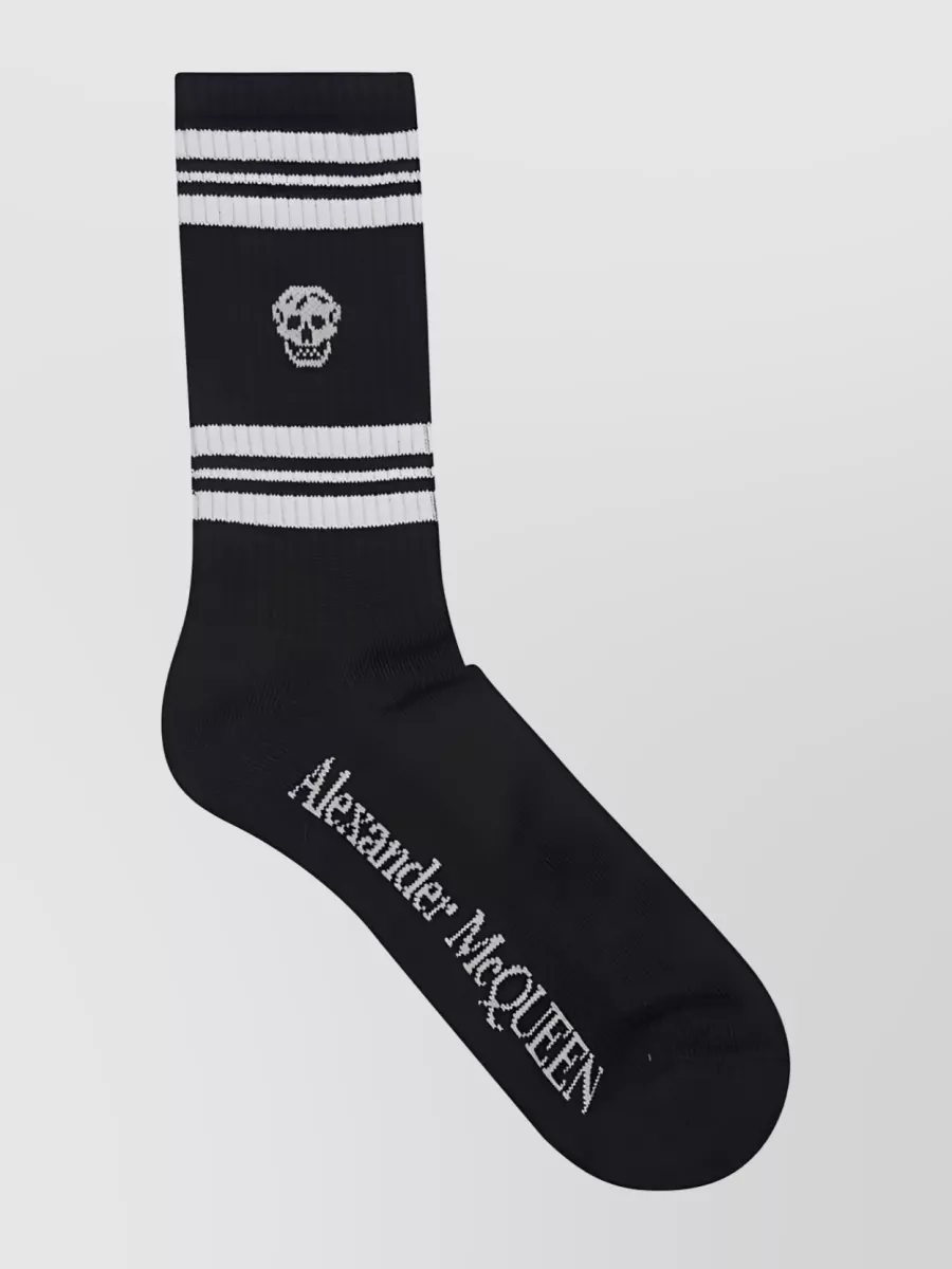 Shop Alexander Mcqueen Skull Print Ankle Socks In Black