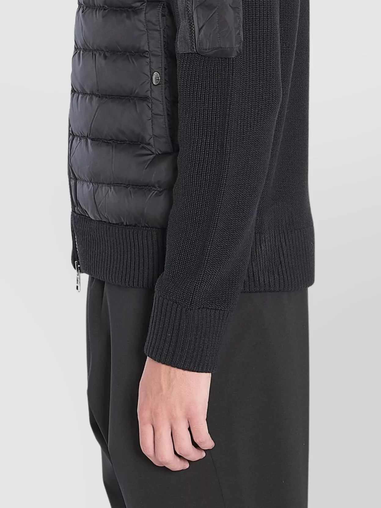 Moncler Knit Jacket With Adjustable Hood And Zip Pocket