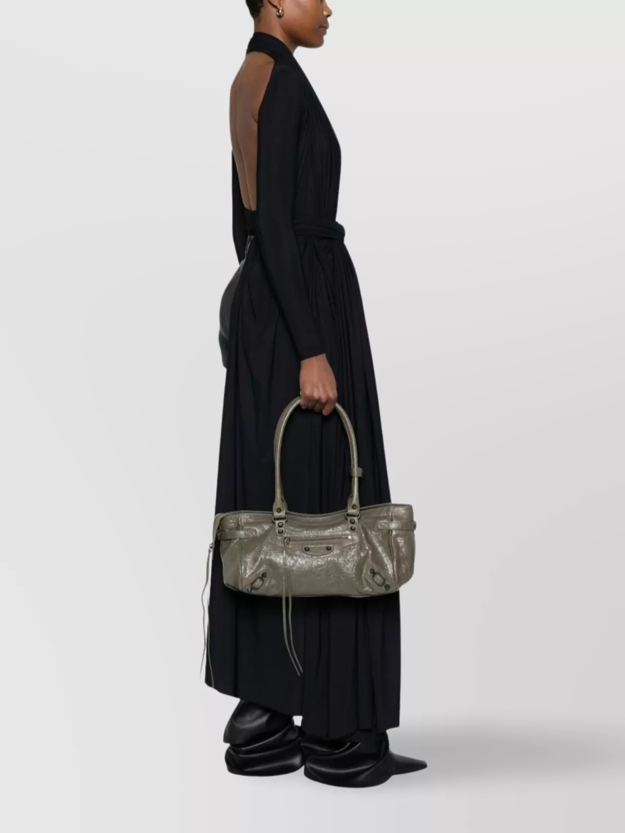 Balenciaga Leather Shoulder Bag With Buckle And Double Handles