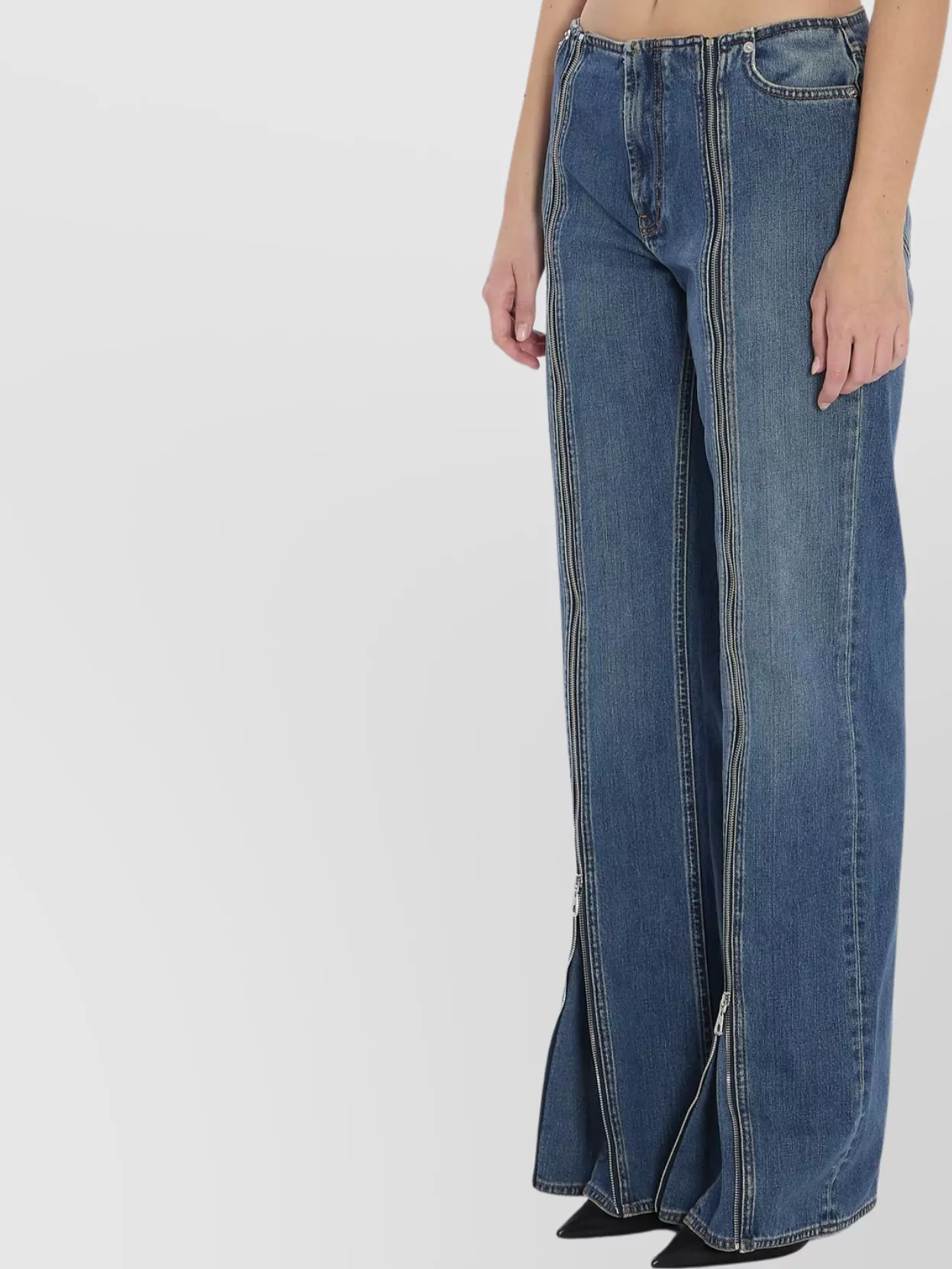 Jean Paul Gaultier Zipped Trousers Featuring Flared Legs In Blue