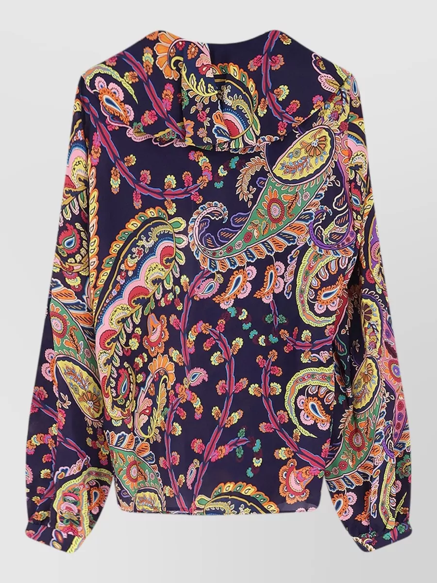 Etro Printed Ruffled Long-Sleeve Blouse