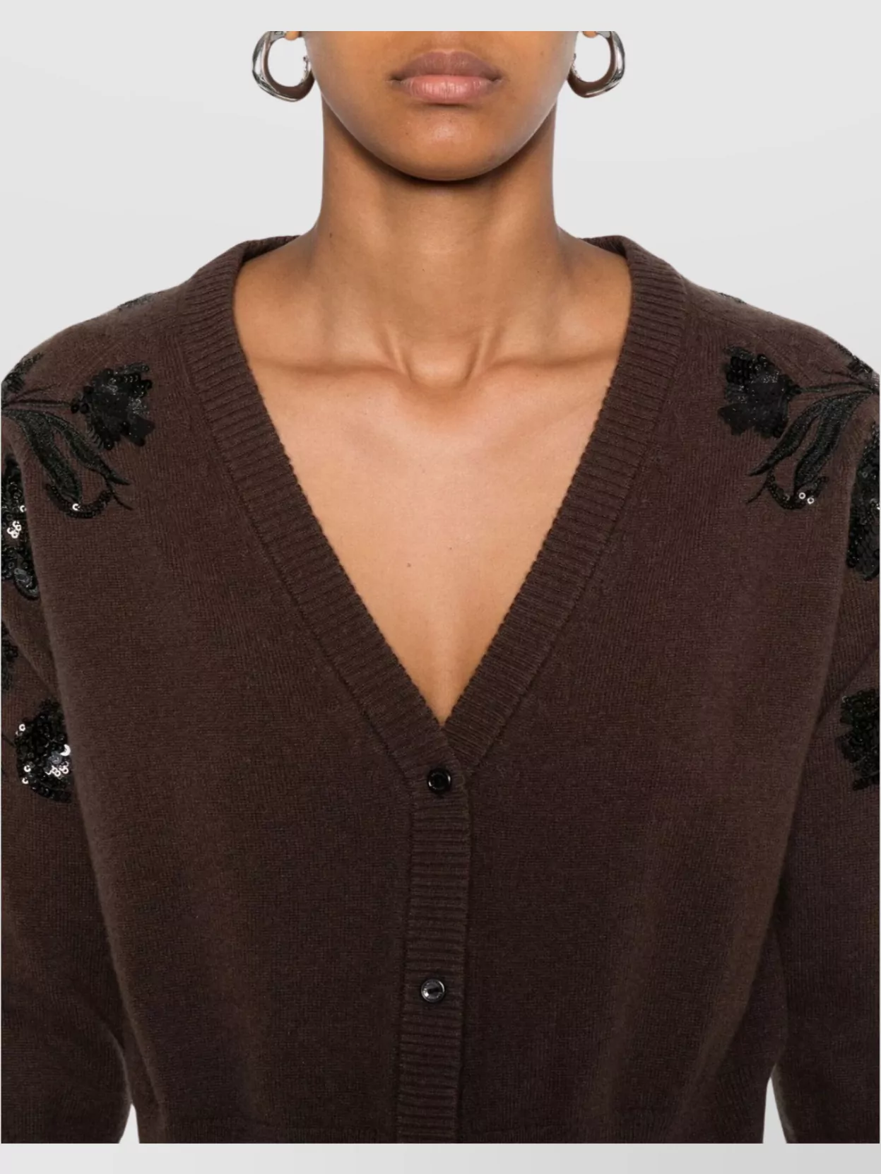 Ermanno Firenze Long Sleeve V-Neck Cardigan Embellished