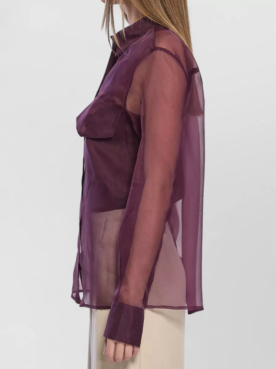 Federica Tosi Organza Shirt Pointed Collar Chest Pockets