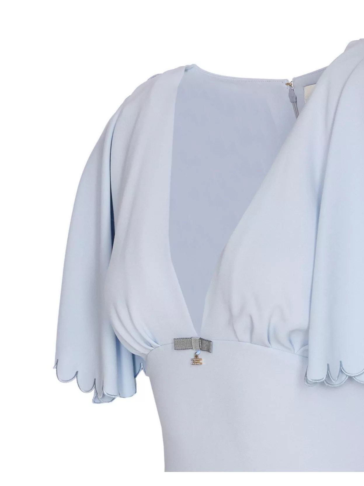 Shop Elisabetta Franchi Scalloped Sleeves V-neck Midi Dress