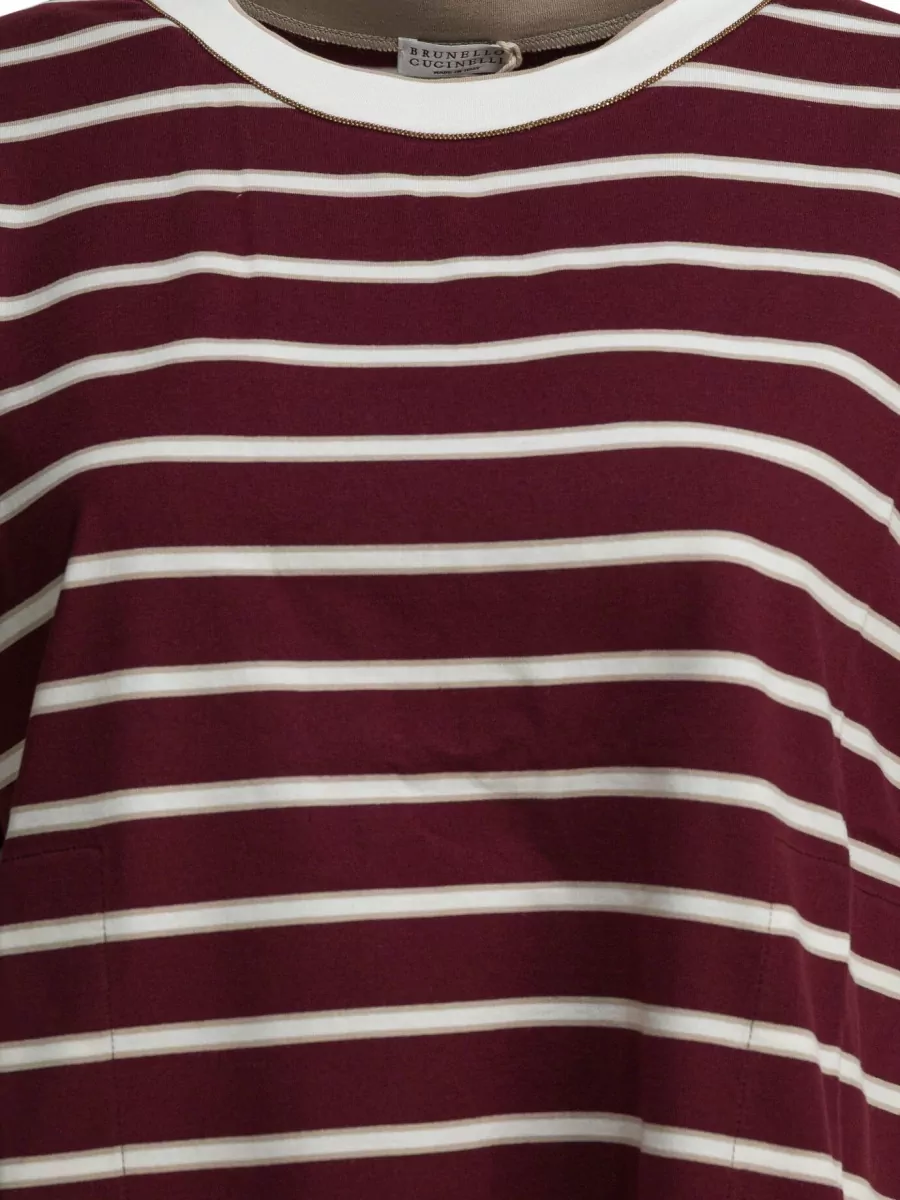 Brunello Cucinelli Short Sleeve Crew Neck Striped T Shirt