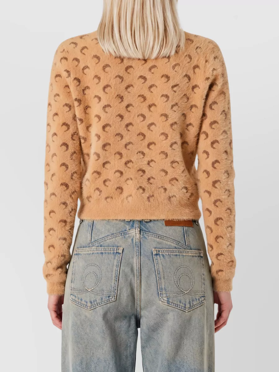 Marine Serre Cashmere Moon Jacquard Cropped Cardigan