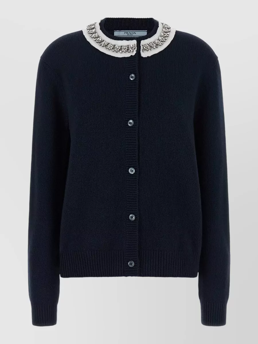 Prada cashmere blend crystal embellished collar cardigan