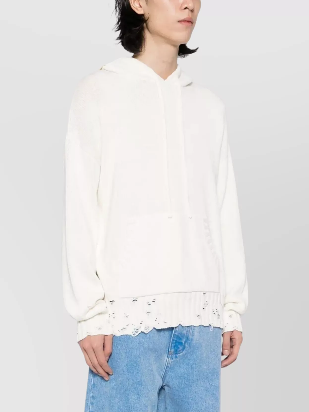 Marni Hooded Sweatshirt With Distressed Hem And Front Pocket