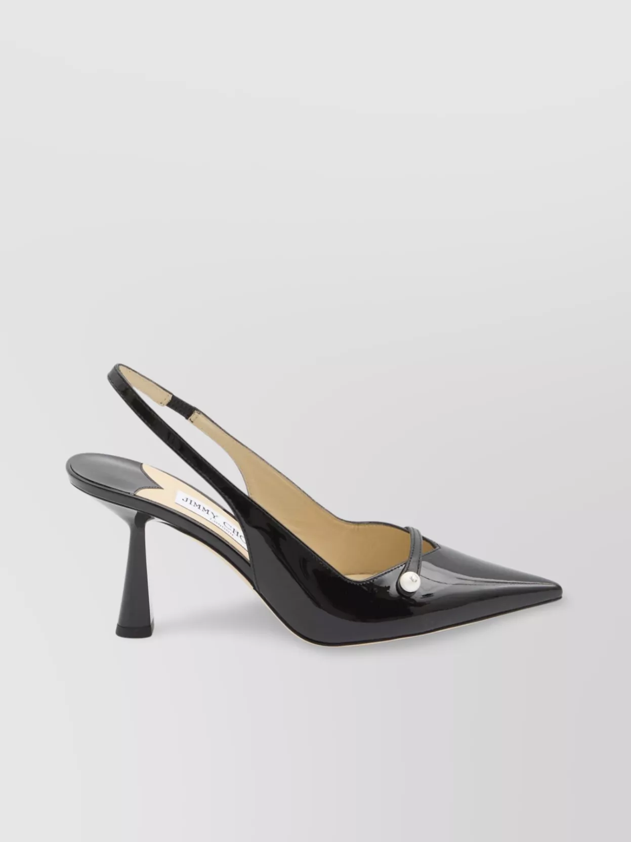 Jimmy Choo Button Detail Patent Pointed Stiletto Pumps In Silver