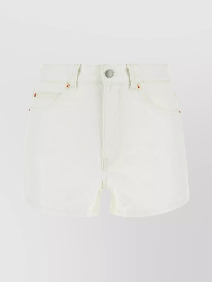 Shop Alexander Wang Denim Shorts With Waist Belt Loops In Cream