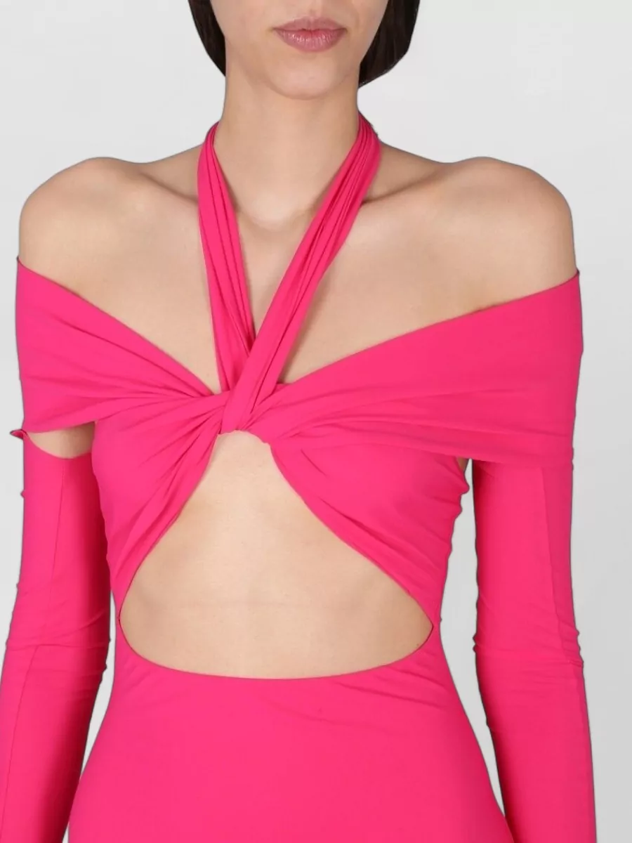 Amazuìn Crossed Strap Knot Back Mini Dress