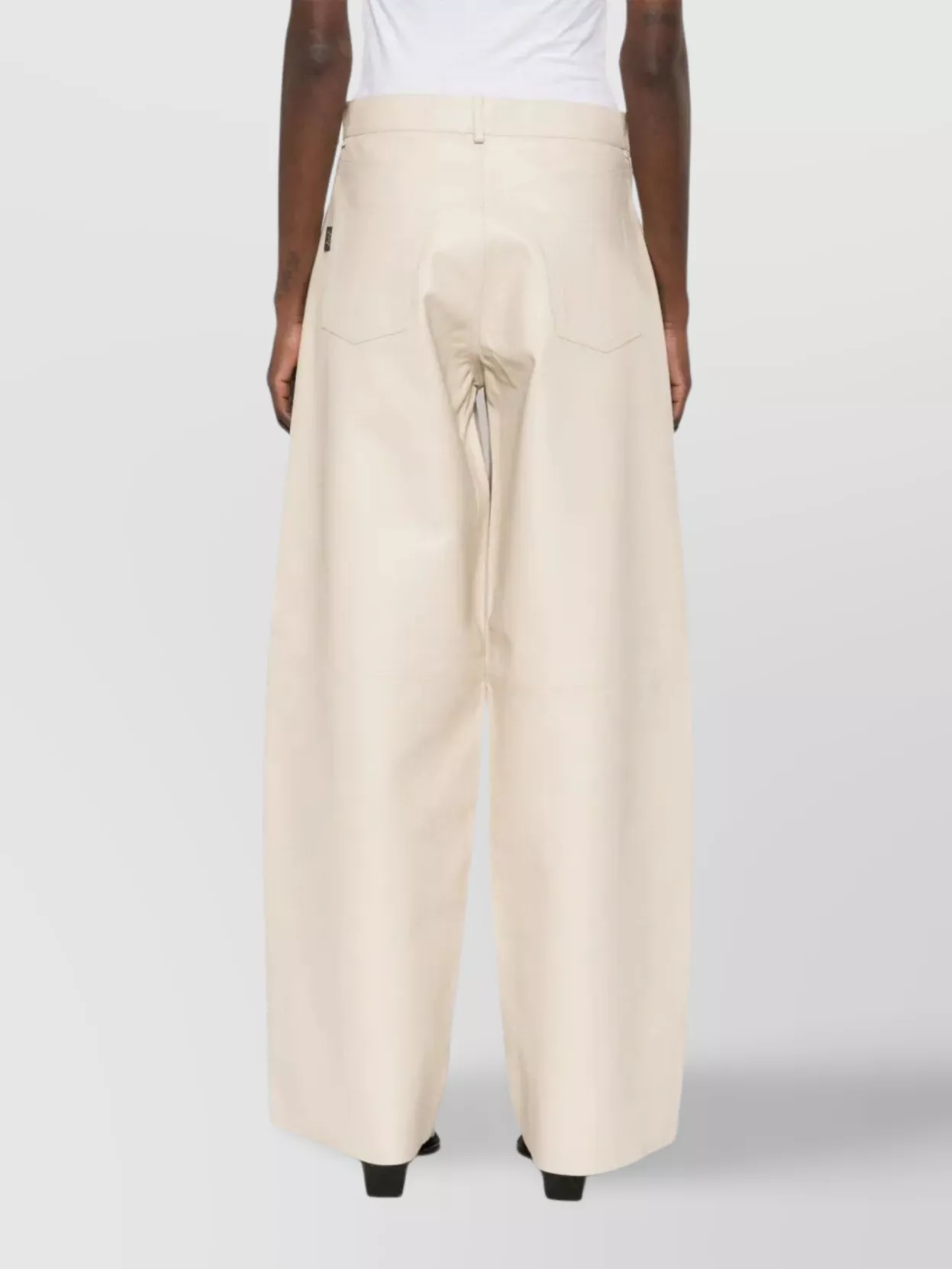 Haikure Wide Leg Leather Trousers With Belt Loops In White