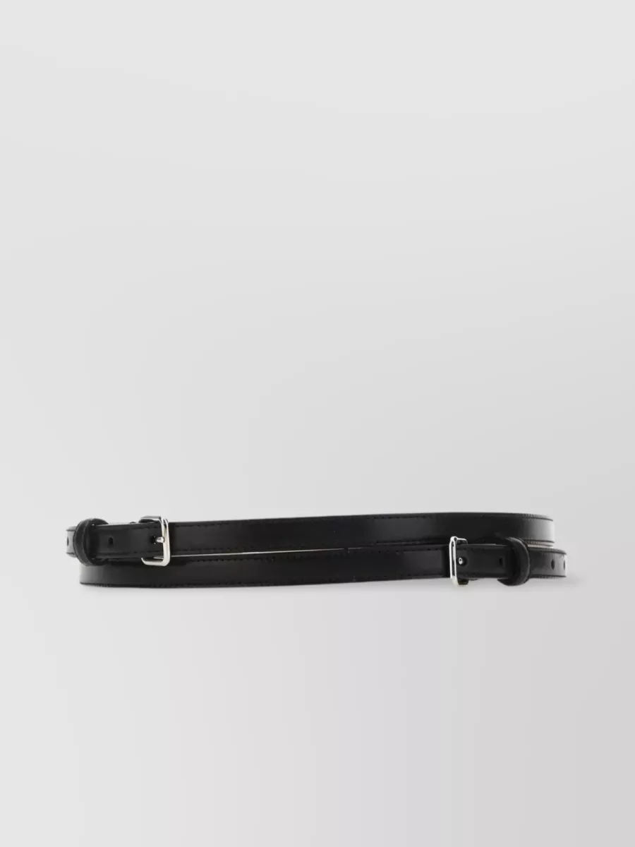 Shop Alexander Mcqueen Leather Belt With Adjustable Fit And Silver-tone Buckle In Black