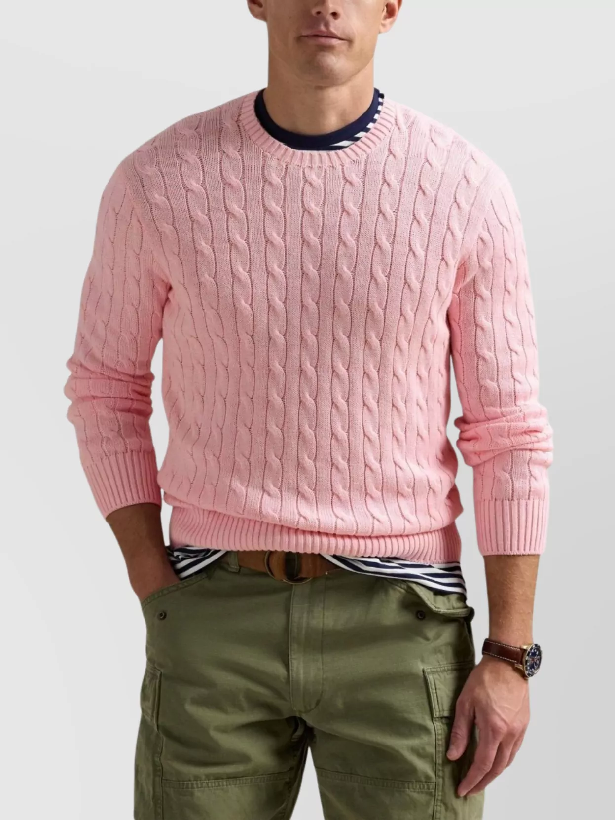 Ralph Lauren Logo Crew Neck Cable Knit Sweater