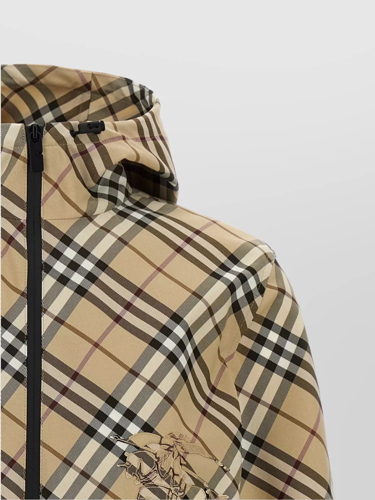 Shop Burberry Hooded Check Pattern Jacket With Elasticated Cuffs