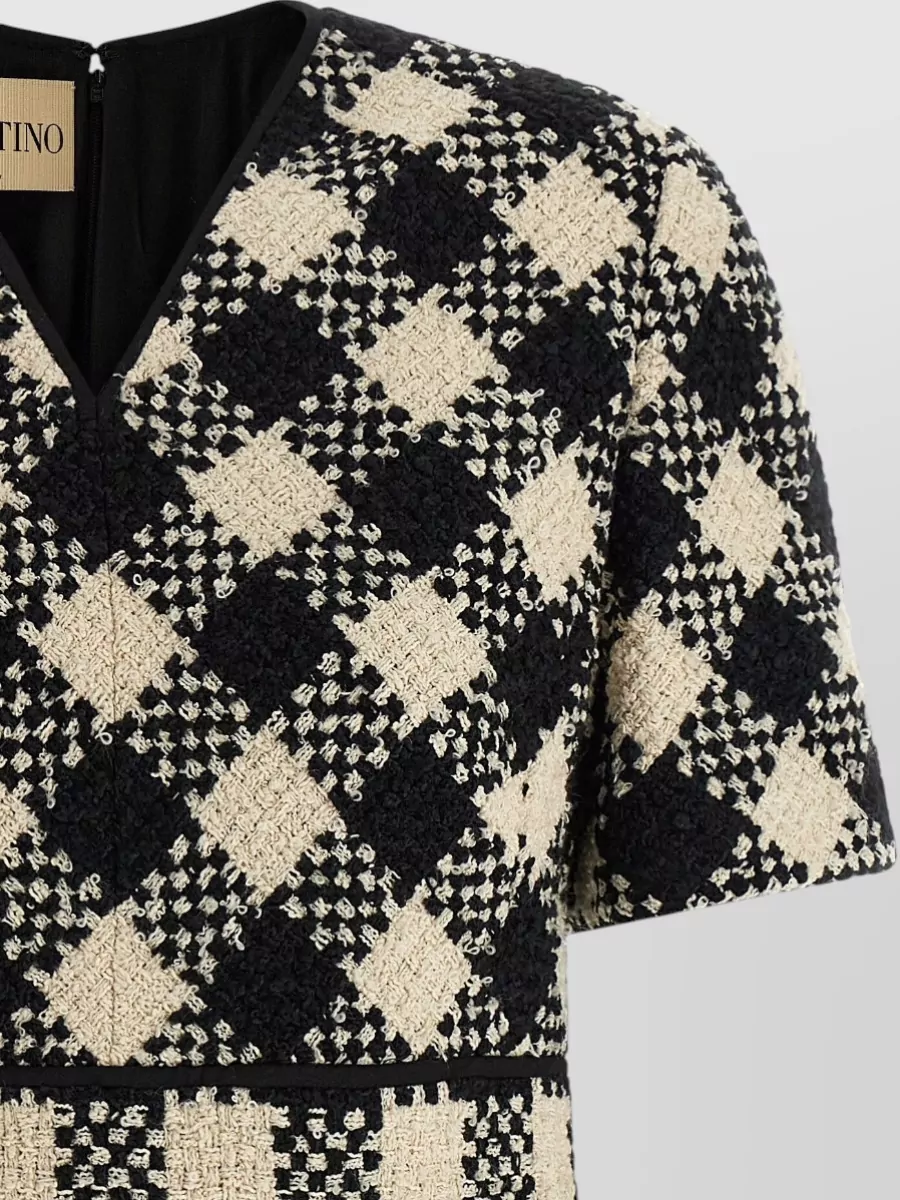 Valentino Garavani Check Tweed Dress Short Sleeves V Neck