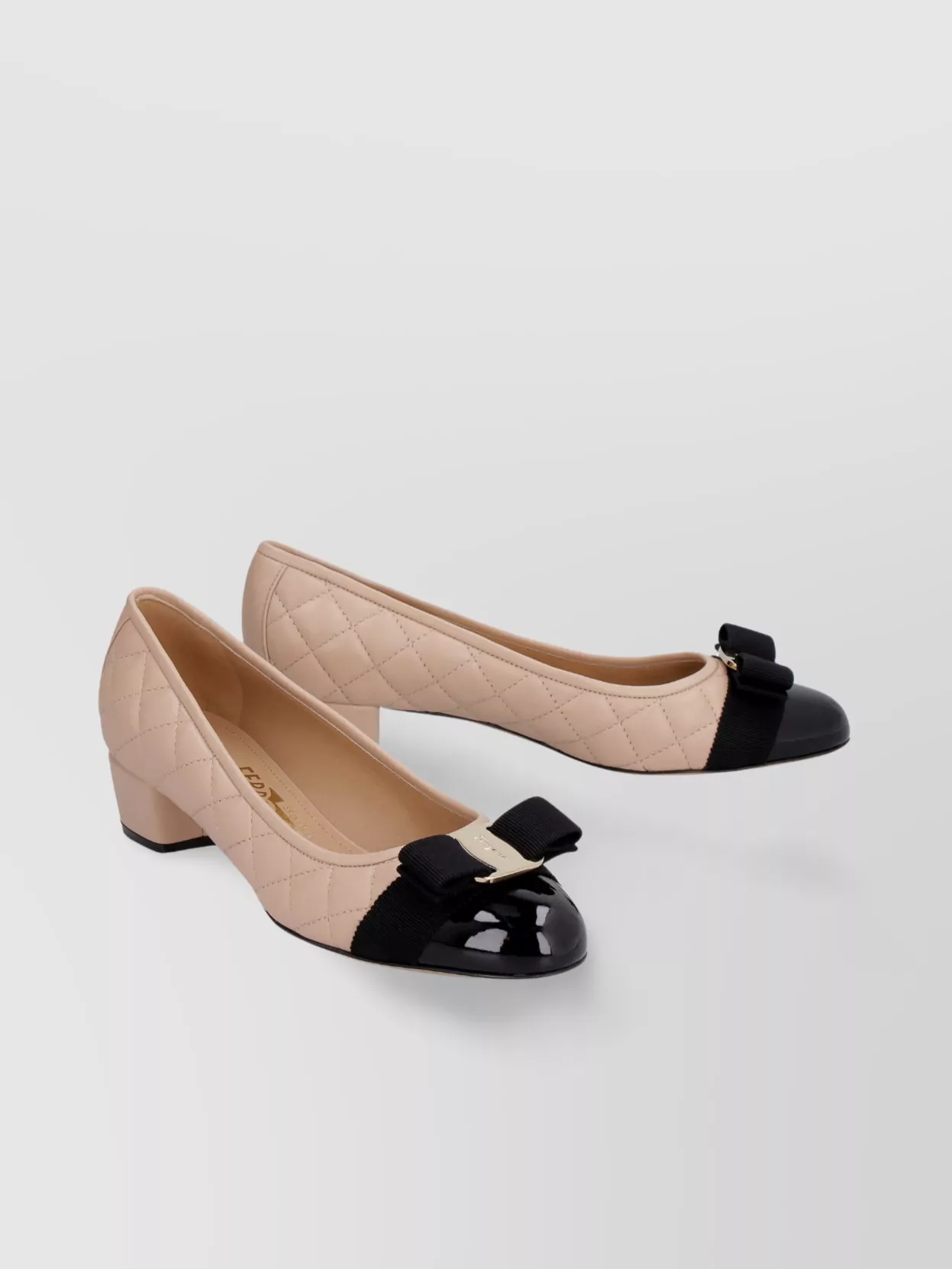 Ferragamo Leather Pumps With Block Heel And Bow