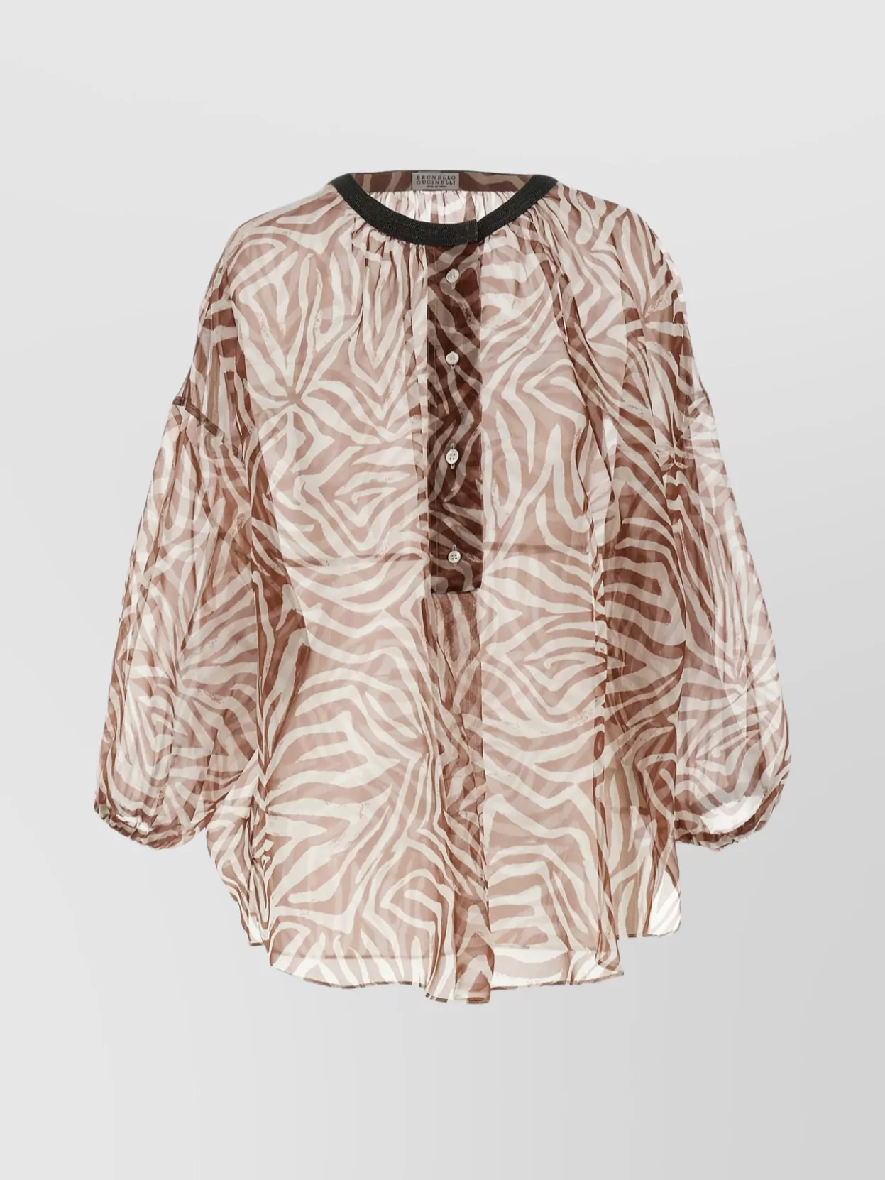 Brunello Cucinelli Zebra Pattern Silk Blouse With Button Detailing