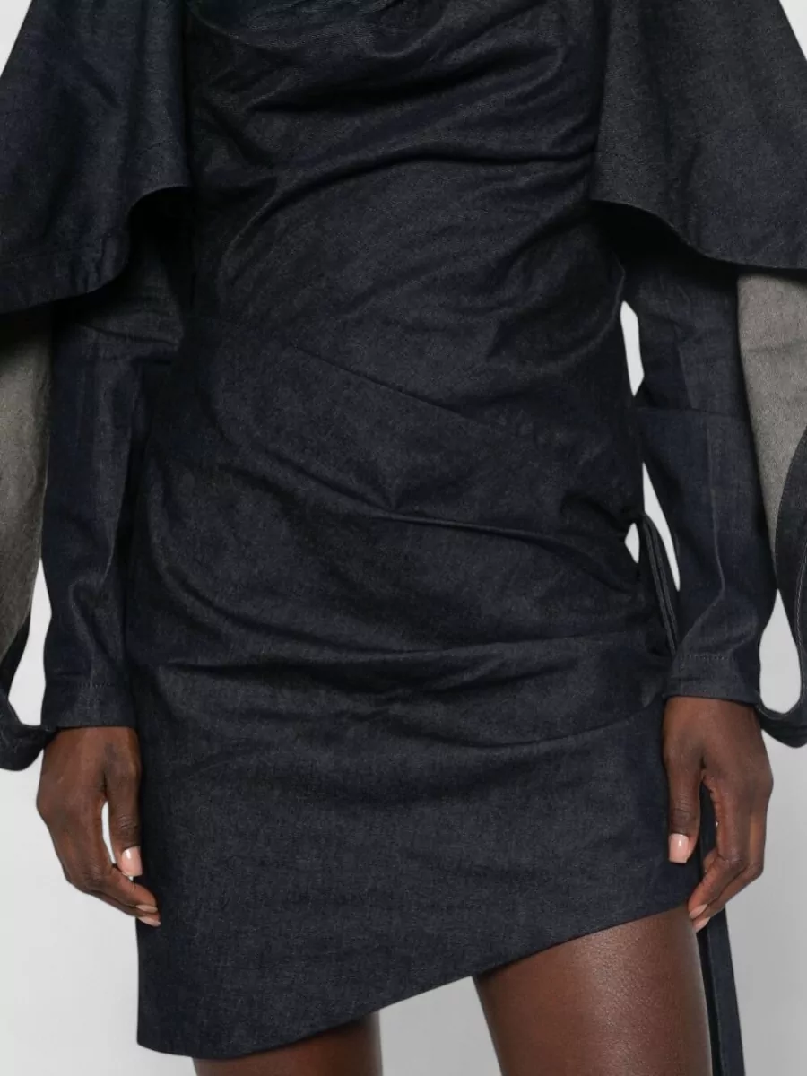 Zimmermann Cotton Draped High-Neck Long-Sleeve Asymmetric-Hem Mini Dress