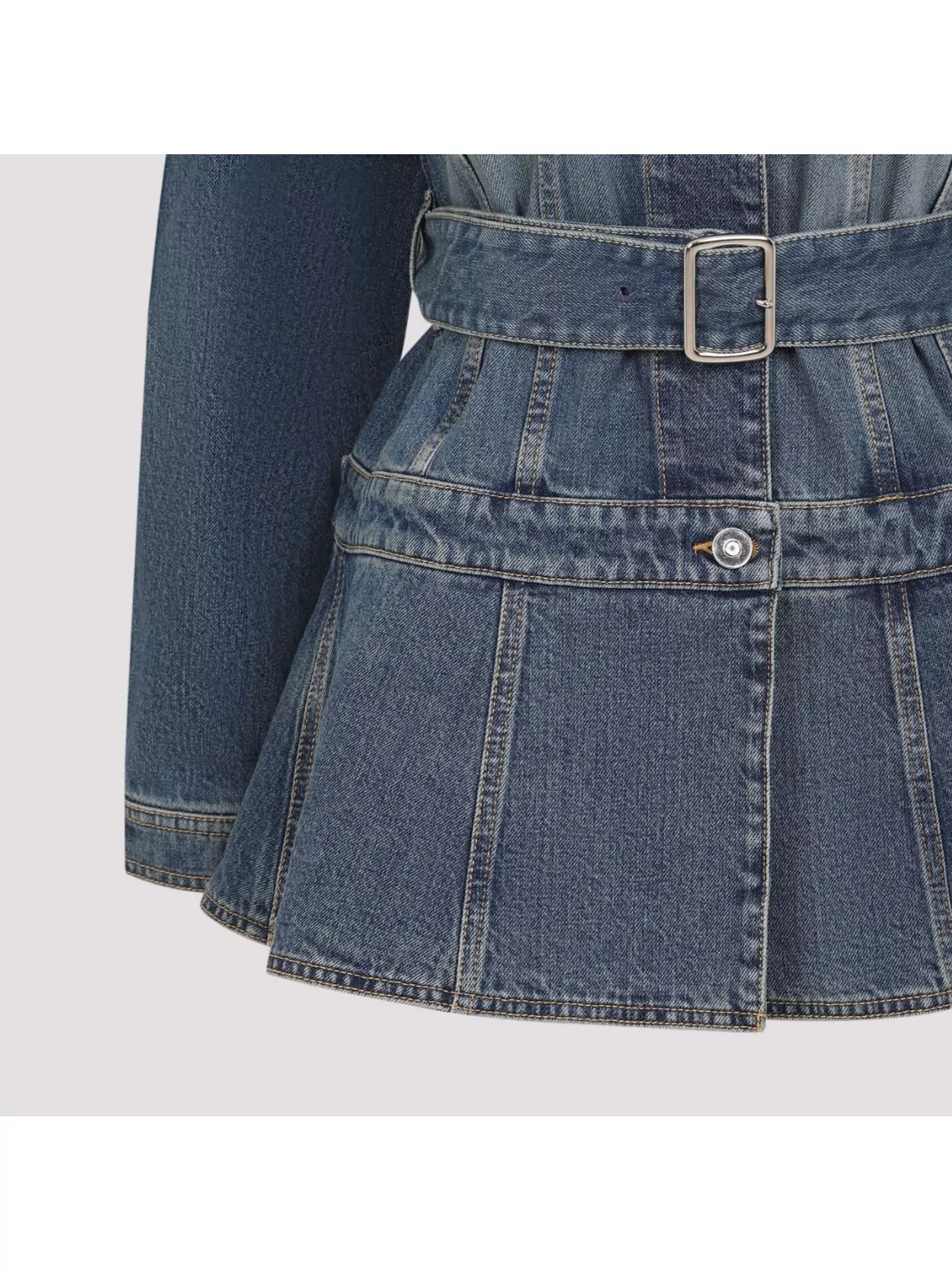 Alaïa Womens Bleu Vintage Peplum-hem Belted Denim Jacket In Blue