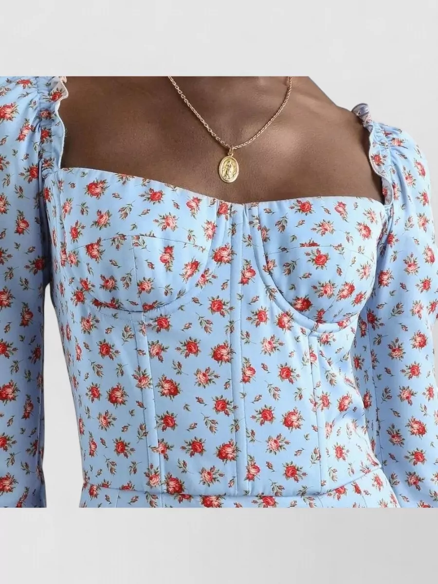 Dolce&Gabbana Silk Floral-Print Square-Neck Long-Sleeve Mini Dress
