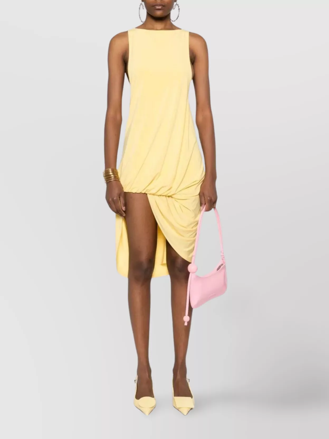 Jacquemus Draped Yellow Mini Dress With Unique Hem Knot
