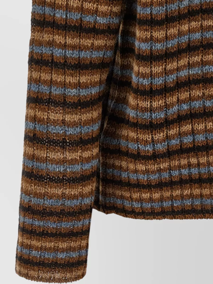 Prada Wool Ribbed Striped Crewneck Sweater